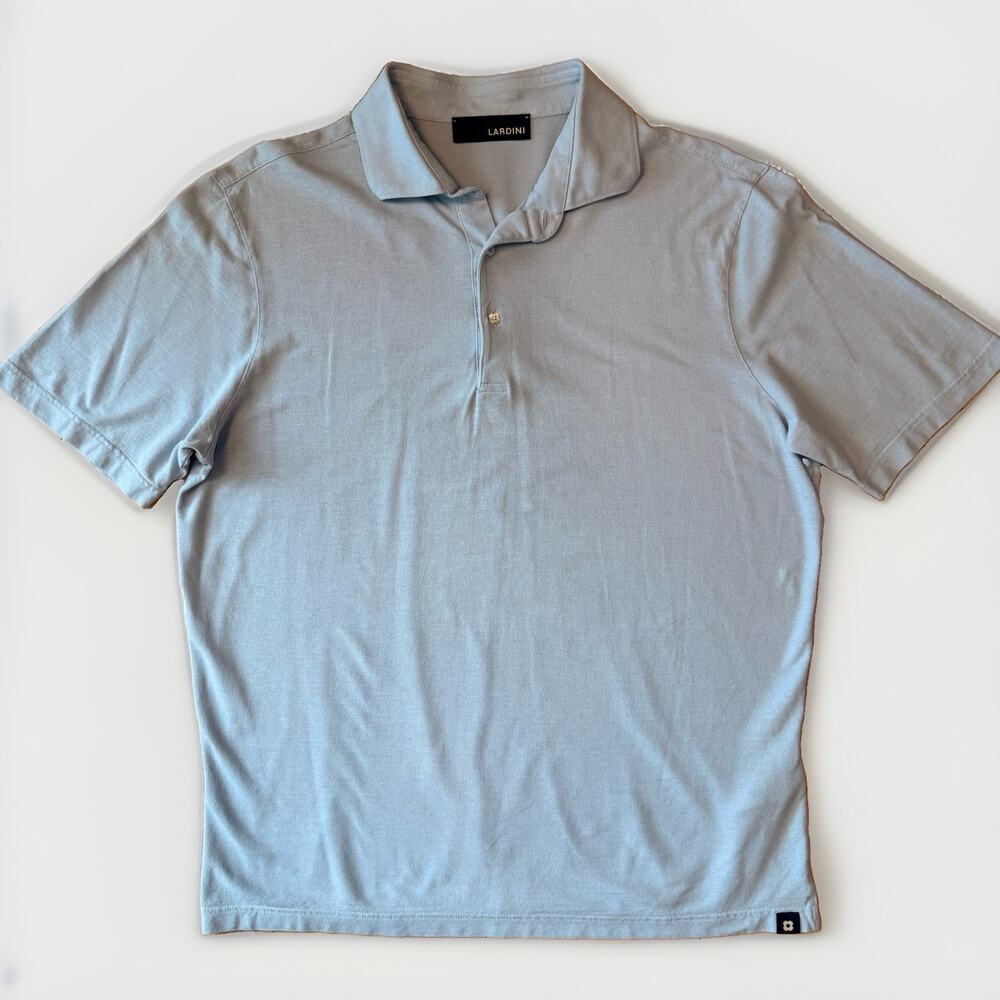 Lardini Polo Size 52 Blue Made in Italy Luxury Minimalist Cotton Short Sleeve